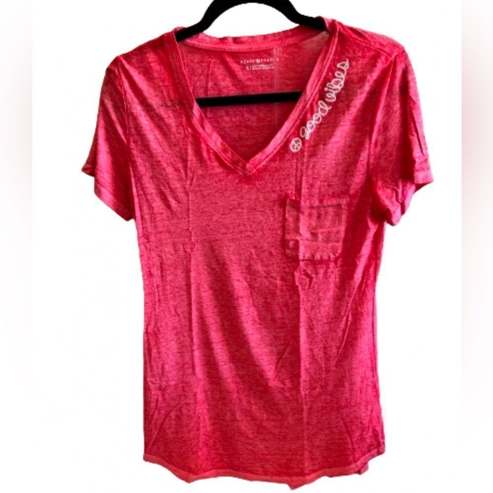 Peace & Pearls Burnout T-shirt Embroidered Good Vibes Size Small
